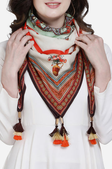 Ethnic Print Beige Color Pure Cotton Scarf